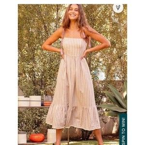 Lulus Striped Cotton Summer Dress Boho Peasant Tie Midi M